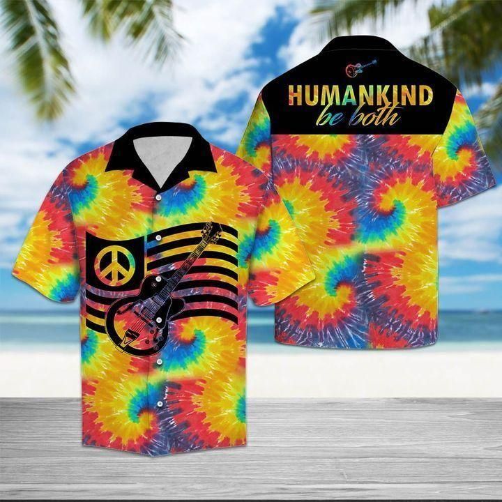 Felacia [Hawaii Shirt] Tie Dye Hippie Guitar Peace Love Tropical Hawaiian Aloha Shirts-ZX2910